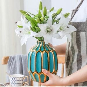 Sagebrook Home 8" Vase in Turquoise and Gold
